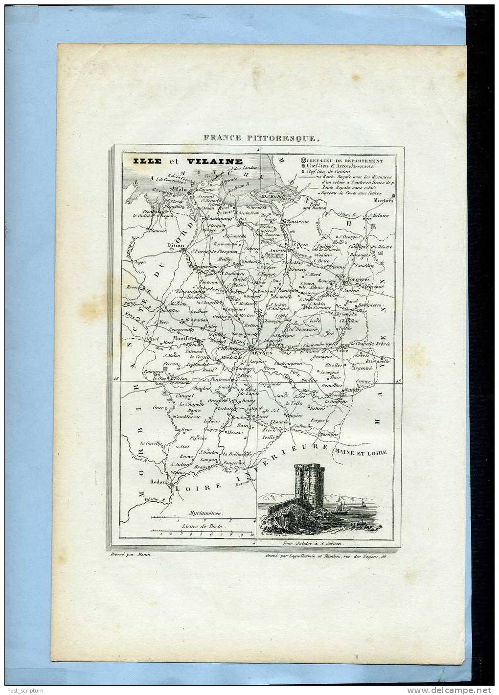 Vieux Papiers - Carte Routière - Ille Et Vilaine - Carte Dressée Par Monin - Wegenkaarten