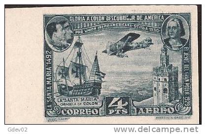 ES591SDBH-LC349-TTBA.Spain Espagne PRO UNION IBEROAMERICANA 1930 (Ed 591s**),sin Charnela. MAGNIFICO SIN DENTAR - Barcos