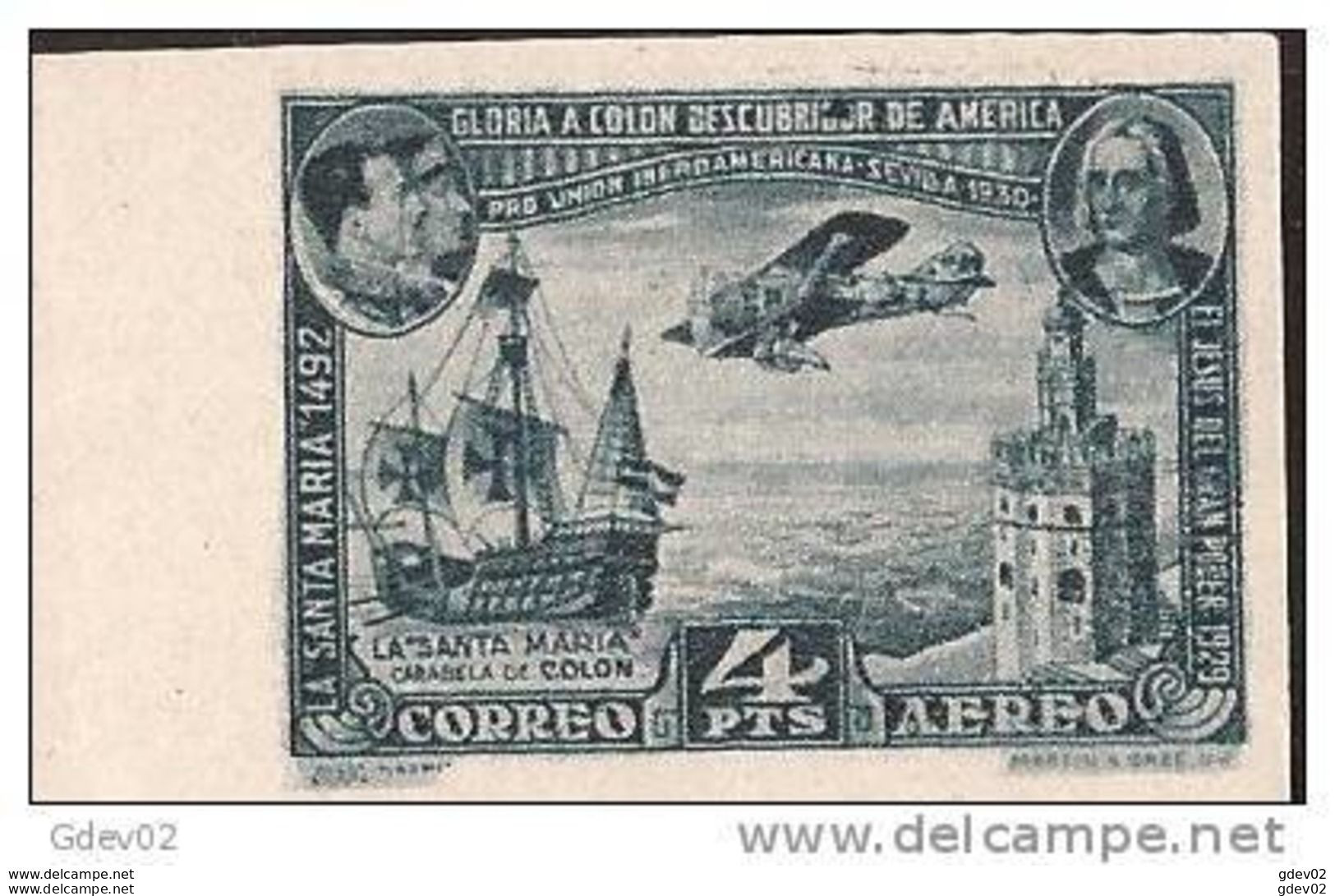 ES591SABH-LC349-TVCU.Spain.PRO UNION IBEROAMERICANA AEREA 1930 (Ed 591s**par),sin Charnela.LUJO EN PAREJAS SIN DENTAR - Errors & Oddities