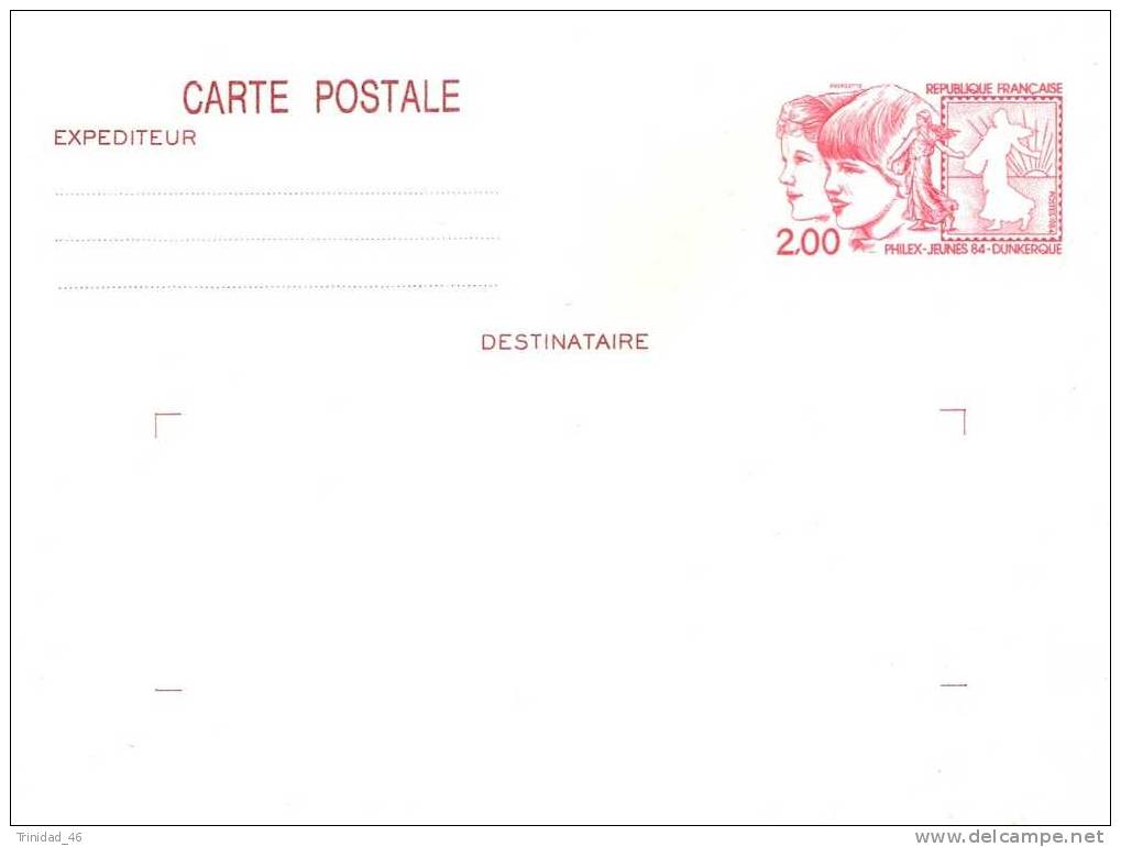 CARTE PREOBLITERE 2 FR PHILEX JEUNES 84 DUNKERQUE - Cartes Postales Types Et TSC (avant 1995)