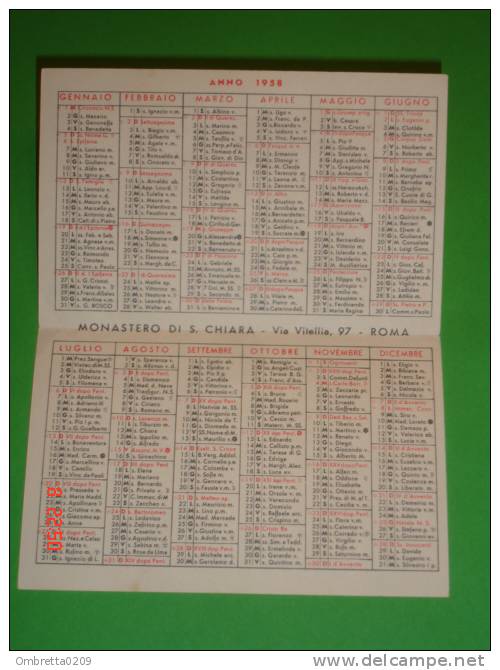 Calendarietto Anno 1958  - S.CHIARA - Monastero V.Vitellia - ROMA - Santino Ed. A.L.M.A. - Formato Piccolo : 1941-60