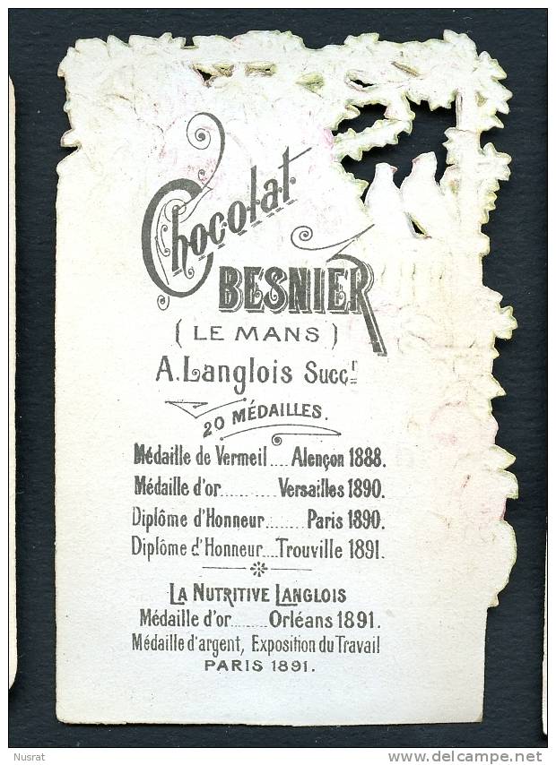 Le Mans, Chocolat Besnier, Jolie Chromo Ajourée, Jeune Femme Buvant Son Thé, Oiseaux Et Roses - Sonstige & Ohne Zuordnung