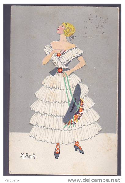 AK KÖHLER B.K.W.I.  No745-4. JUNGE MÄDCHEN MIT HUT GLAMOUR LADY OLD POSTCARD 1913 - Koehler, Mela