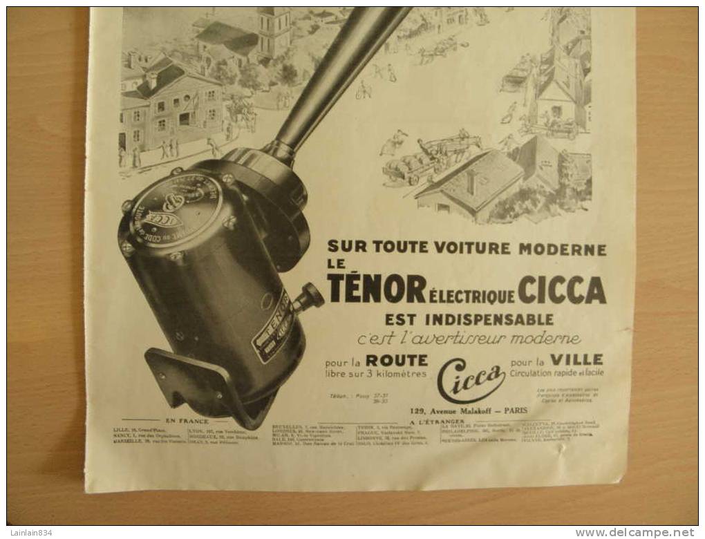 - Publicité - L'Avertisseur Sonore Moderne, Le TENOR électrique  De CICCA, Splendide, Bon état. - Advertising