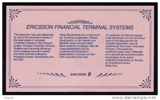 Test Note "ERICSSON" Testnote, 20 Units, Beids. Druck, RRRRR, UNC - Svezia