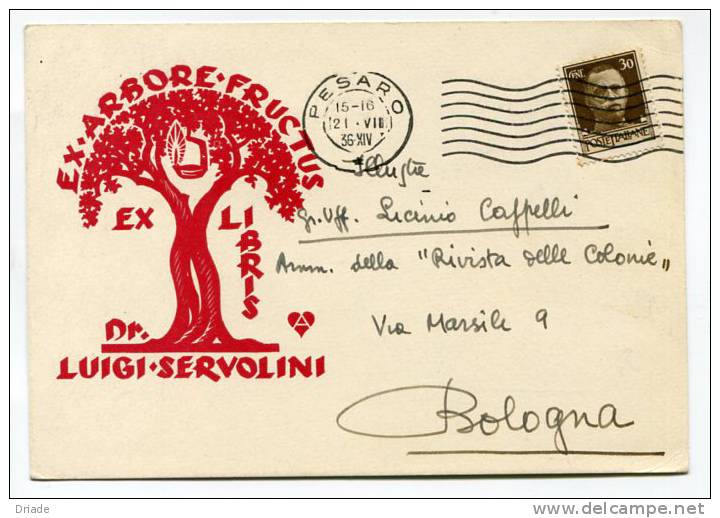 CARTOLINA FORMATO GRANDE EX LIBRIS LUIGI SERVOLINI CON AUTOGRAFO ORIGINALE - Ex Libris