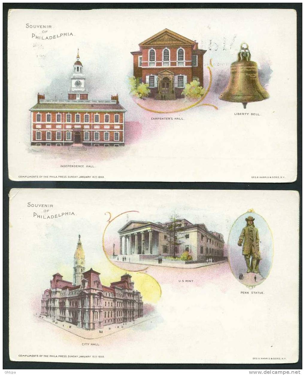 LOT DE 4 CARTES PIONNIERES 1898. SOUVENIR OF PHILADELPHIA : Lithographies Deux Vues Ou Trois Vues. - Philadelphia