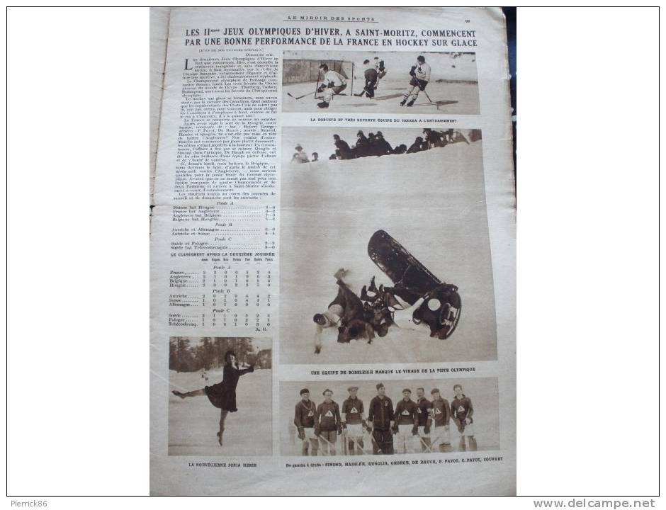 1928 LES 2 Eme JEUX OLYMPIQUES D'HIVER A SAINT MORITZ HOCKEY PATINAGE A DAVOS AVIATION COSTE ET LE BRIX FOOTBALL TENNIS - Autres & Non Classés