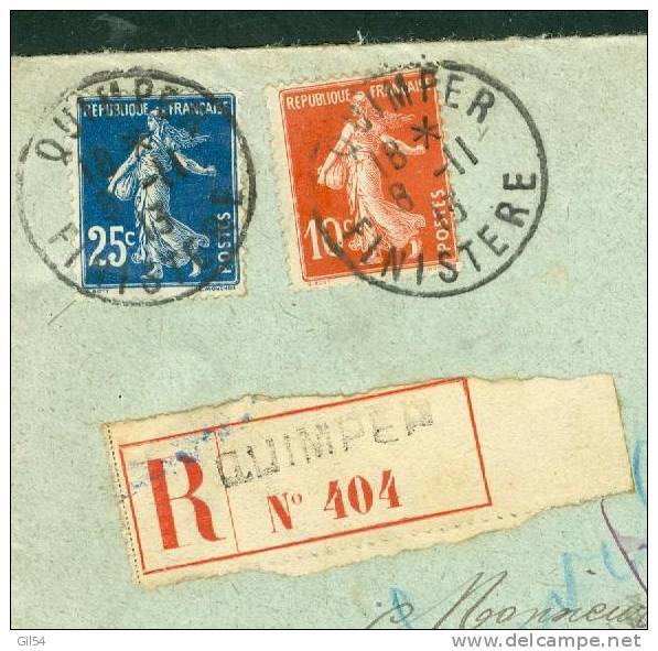 Y&amp;T N°140 + 138 SUR LETTRE Recommandée De Quimper , = Retour à L'envoyeur 216 ( Audierne ) En 1913 - Covers & Documents