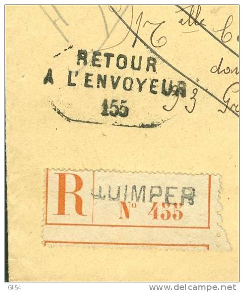 Y&amp;T N°138 X 3 + 137 Sur Lettre Recommandée De Quimper + Retour à L'envoyeur 155 (Argenteuil ) En 1 - Storia Postale