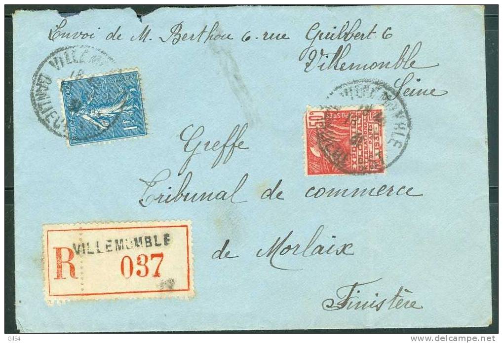 Y&amp;T N°205 + 272 Sur Lettre Recommandée De Villemomble Banlieue Est  Pour Morlaix  En 1931 - LL13009 - Cartas & Documentos