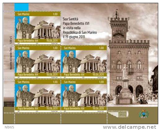 REPUBBLICA DI SAN MARINO - ANNO 2011 - BF VISITA DI BENEDETTO XVI - NUOVI MNH ** - Ungebraucht