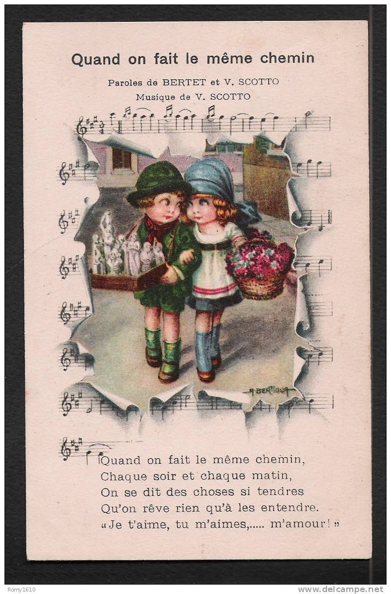 Bertiglia A. - Quand On Fait Le Même Chemin. Chanson, Thème Musique.Superbe Illustration! Voyagée En 1923. - Bertiglia, A.