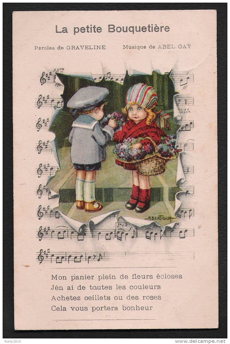 Bertiglia A. - La Petite Bouquetière. Chanson. Thème Musique. Très Jolie Carte. Voyagée En 1923. - Bertiglia, A.