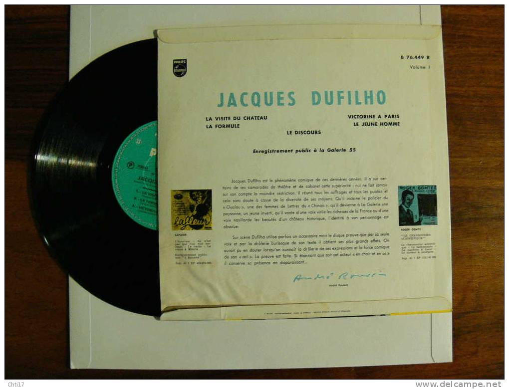 JACQUES DUFILHO SKETCHES  EN PUBLIC 1959 LA VISITE DU CHATEAU  PHILIPS 33 TOURS 25 CM - Collector's Editions