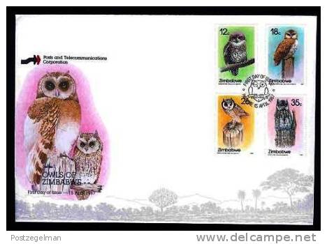 ZIMBABWE 1987 FDC Owls Of Zimbabwe 360-363 F660 - Eulenvögel