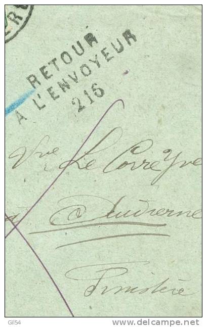 Y&amp;t N° 138 X 3 + 137 / Lettre Recommandée De QUIMPER En 1913 + Retour à L'envoyeur 216 ( Audierne - Briefe U. Dokumente