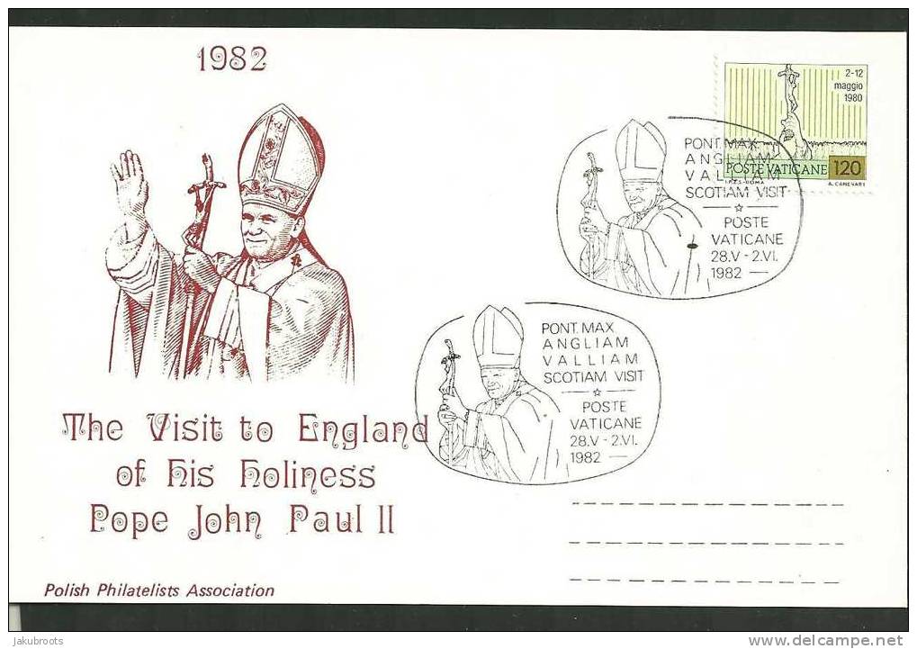 POPE JOHN PAUL II  VISIT TO SCOTLAND 1982.  VATICAN STAMP  AND CANCELLATION - Used Stamps