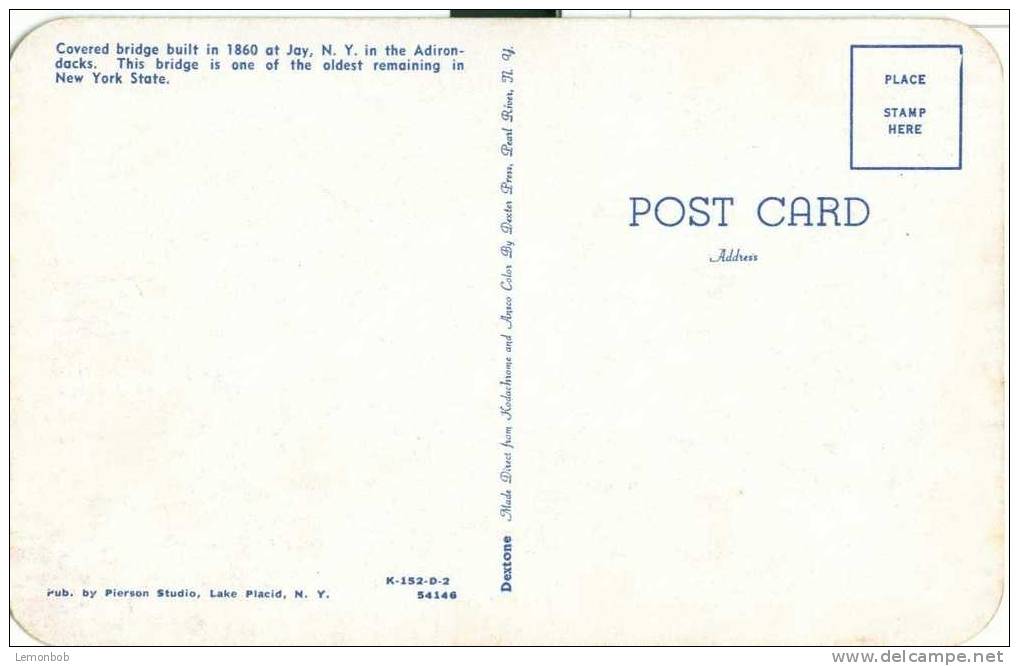 USA – United States – Covered Bridge At Jay, New York, In The Adirondacks 1950s Unused Postcard [P3739] - Adirondack