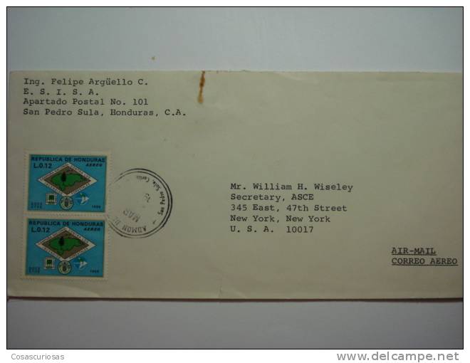 145  HONDURAS A NEW YORK UNITED STATES - CARTA  COVER  CIRCULADO - Honduras