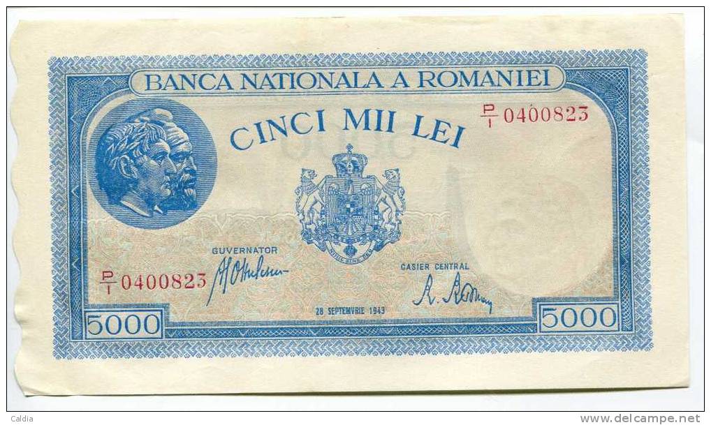 Roumanie Romania 5000 Lei " 28 SEPTEMBRIE 1943 " AUNC / UNC - Roumanie