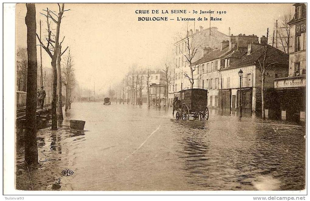 BOULOGNE BILLANCOURT - HAUTS DE SEINE - INONDATION 1910 - CRUE DE LA SEINE - L'AVENUE DE LA REINE - Boulogne Billancourt