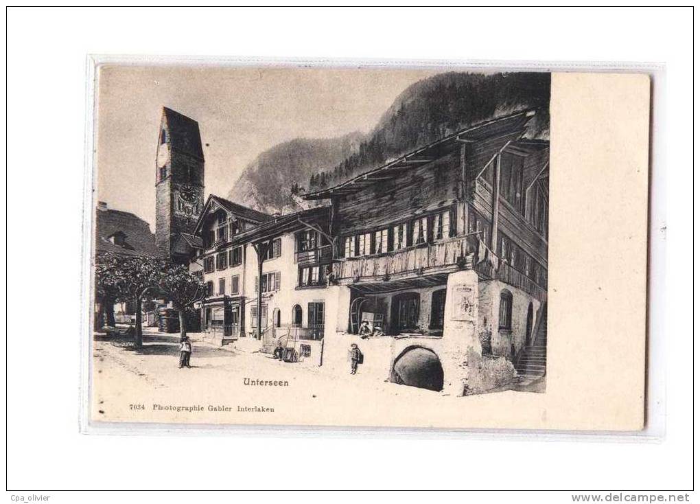 SUISSE Unterseen, Intérieur Du Village, Animée, Ed Gabler 7034, Dos 1900 - Unterseen