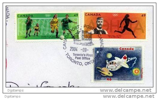 .Canada 2004 Yv2088-89 C/comp.1801 (astronautas, Diseño Infantil) Circulado A Bolivia. Fútbol, Atletismo. 2 Scan - Estate 2004: Atene