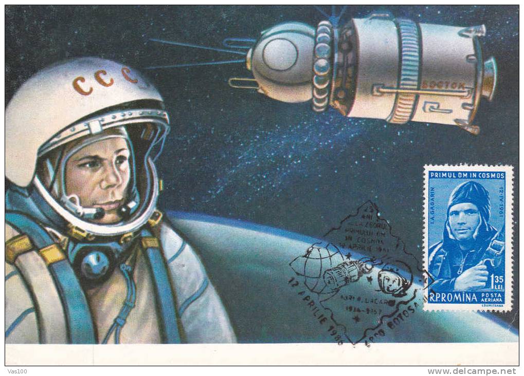 Cosmos,Espace Gagarin,First Man In Cosmos MC,maxicard,carte Maximum 1986 Romania. - Europe