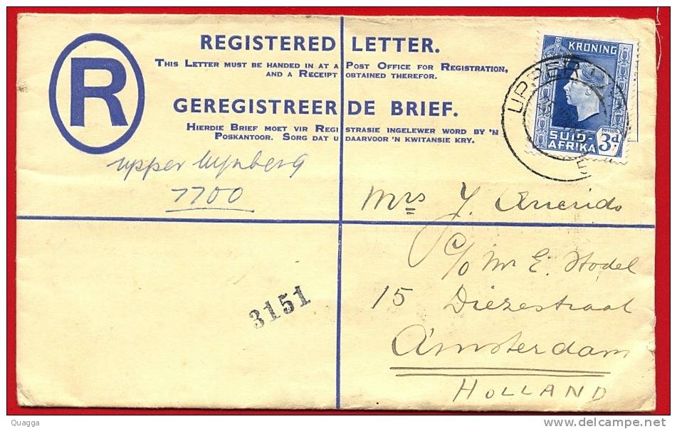 South Africa 1937. 4d R-letter Postmark/cancel UPPER WYNBERG To Holland.. - Brieven En Documenten