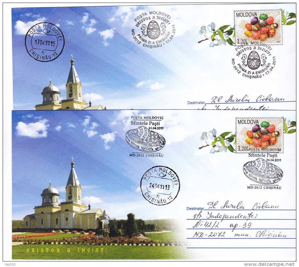 Easter Paques,2011 FDC,premier Jour 2 Covers Stationery Sent To Mail In First Day! Moldova/ Moldavie. - Pâques