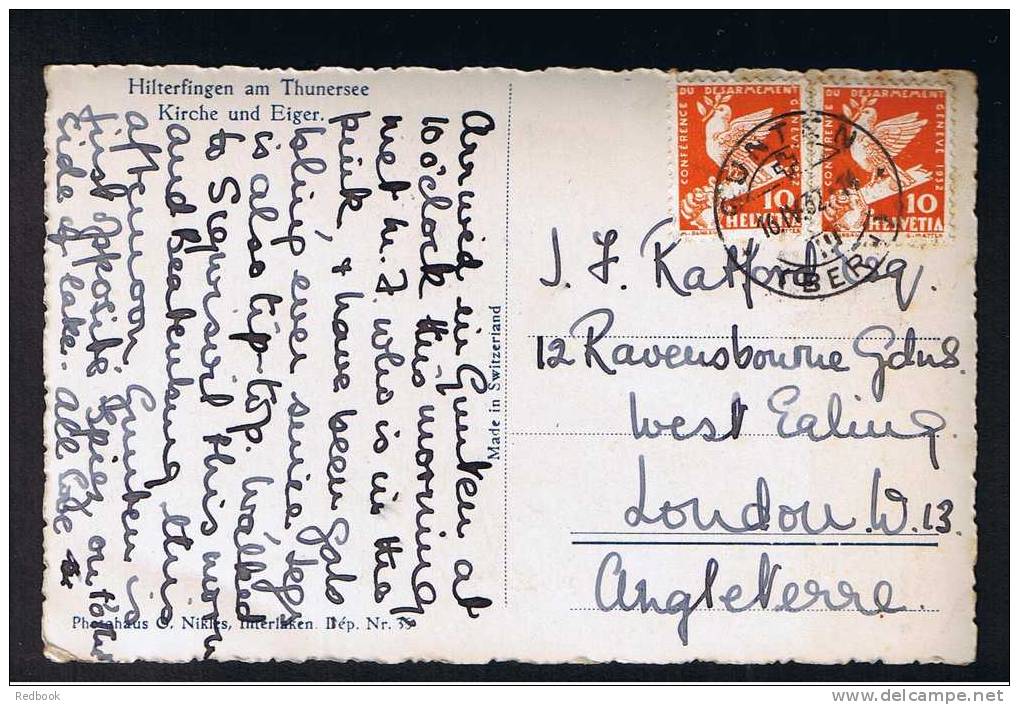 RB 729 -  1932 Real Photo Switzerland Postcard  - Hilterfingen Am Thunersee Kirche &amp; Eiger - 20c Rate To London - Hilterfingen