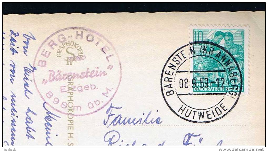 RB 729 -  1959 Real Photo Postcard - East Germany - Barenstein I Erzgeb - 10pf Rate - Hotel Cachet - Bärenstein