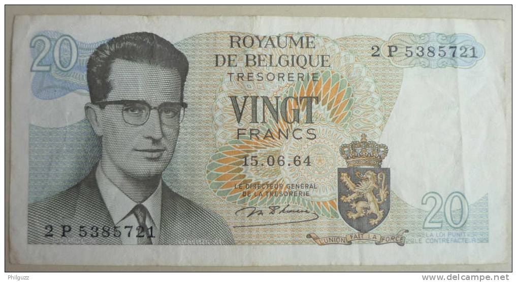1964 BELGIUM BELGIQUE BAUDOUIN 20 FRANCS  2P 5385721 - [ 9] Collections