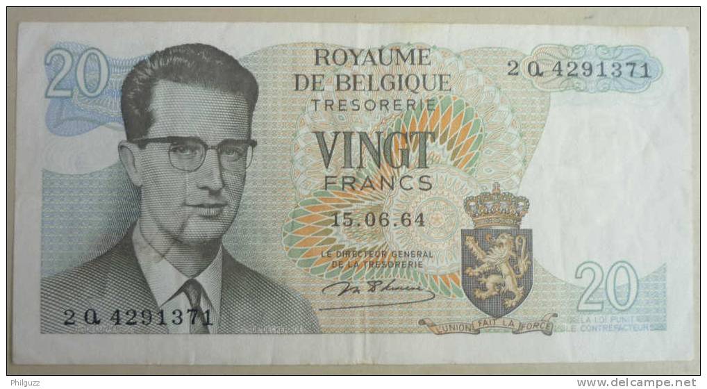 1964 BELGIUM BELGIQUE BAUDOUIN 20 FRANCS  2Q 4291371 - [ 9] Collections