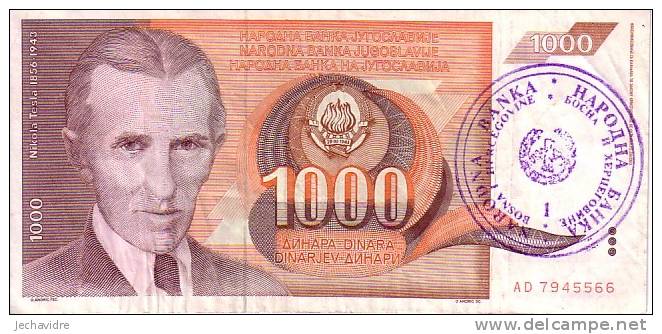 BOSNIE-HERZEGOVINE   1 000 Dinara  Non Daté (1992)   Pick 2b     ***** QUALITE  VF ***** - Bosnien-Herzegowina