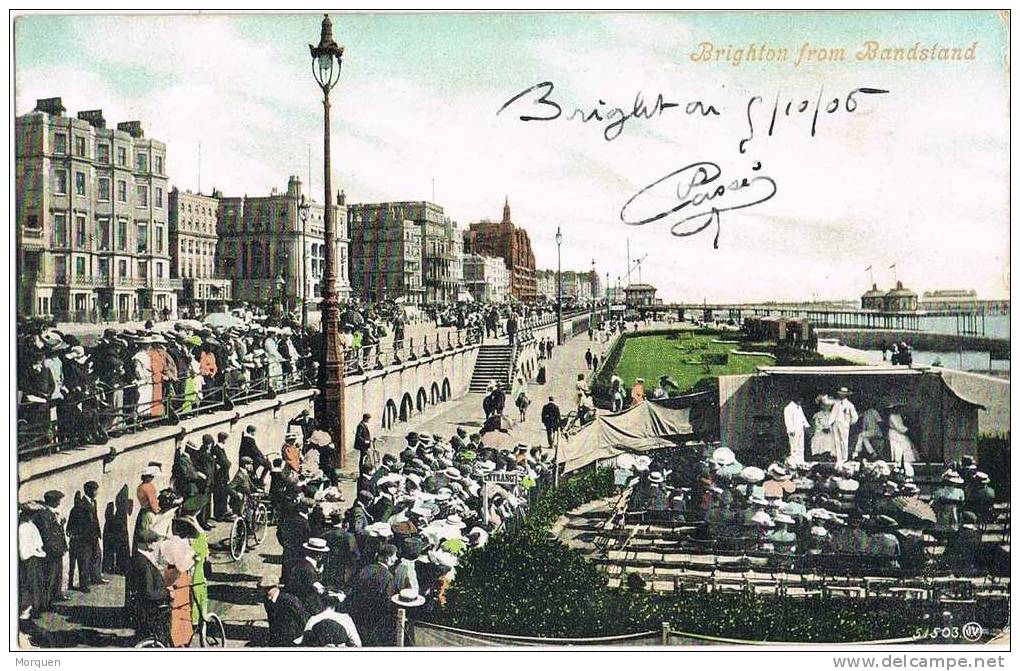 Postal BRIGHTON (Gran Bretaña) 1906.  Bandstand - Storia Postale