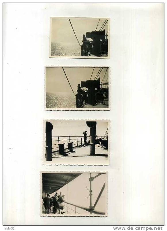 - 4 PHOTOS MILITAIRES SUR UN NAVIRE . 1  TITREE AU DOS ADIEU MARSEILLE 9/5/1940 - Bateaux