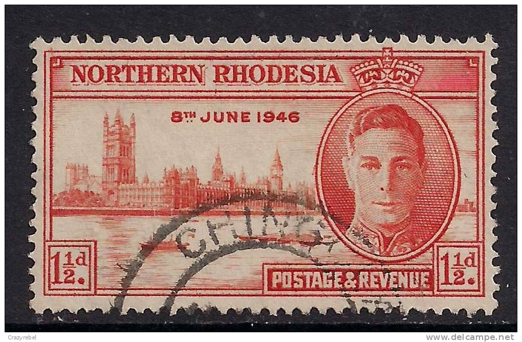 Northern Rhodesia KGV1 1946 1 1/2d Victory Used SG 46 (A165 ) - Rhodésie Du Nord (...-1963)