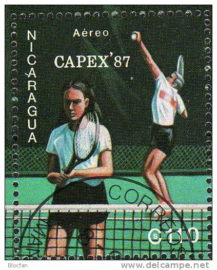 CAPEX Toronto Tennis 1987 Nikaragua 2789 Plus Block 173 O 6€ Gemischtes Doppel Im Tennisspiel Sport Sheet From Nicaragua - Tennis