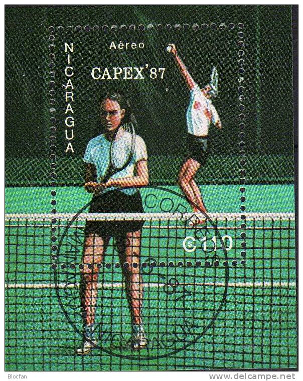 CAPEX Toronto Tennis 1987 Nikaragua 2789 Plus Block 173 O 6€ Gemischtes Doppel Im Tennisspiel Sport Sheet From Nicaragua - Tennis