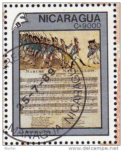 Revolution In Frankreich 1989 Marseillaise Nikaragua 2975 Plus Block 187 O 7€ Music Sheet From Nicaragua - Rivoluzione Francese