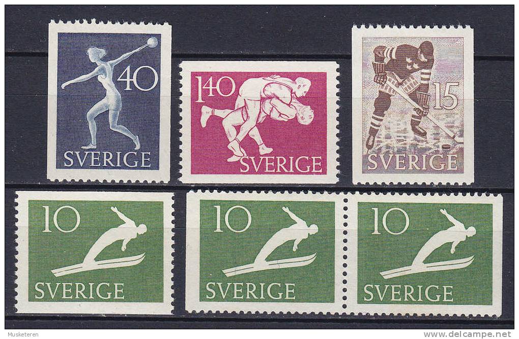 Sweden 1953 Mi. 379-82 Reichsverband Schwedischer Sportvereine Skispringen Eishockey Schleuderball-Weitwurf Ringen MNH** - Ungebraucht