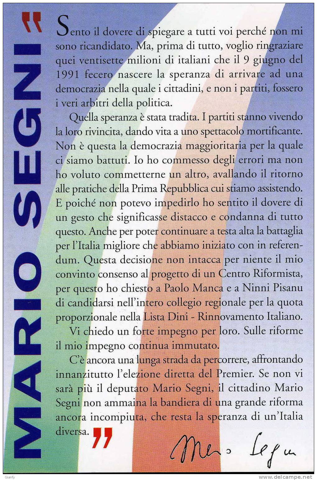 POLITICA PARTITO LISTA DINI MARIO SEGNI 1996 - Partis Politiques & élections