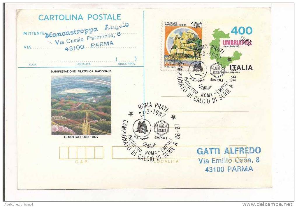 102244) Intero Postale Da  400£  Umbriaphil--annullo- Incontro Roma-empoli Camp. Di Calcio Serie A 86-87 Usata - Interi Postali