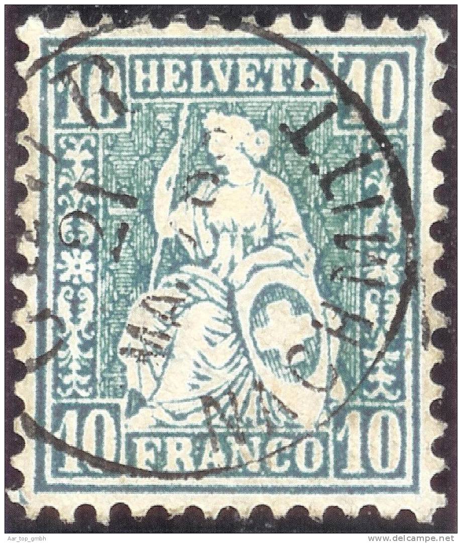 Schweiz 1869-03-21 10Rp. Blaugrün Sitzende Helvetia Zu#31b - Oblitérés