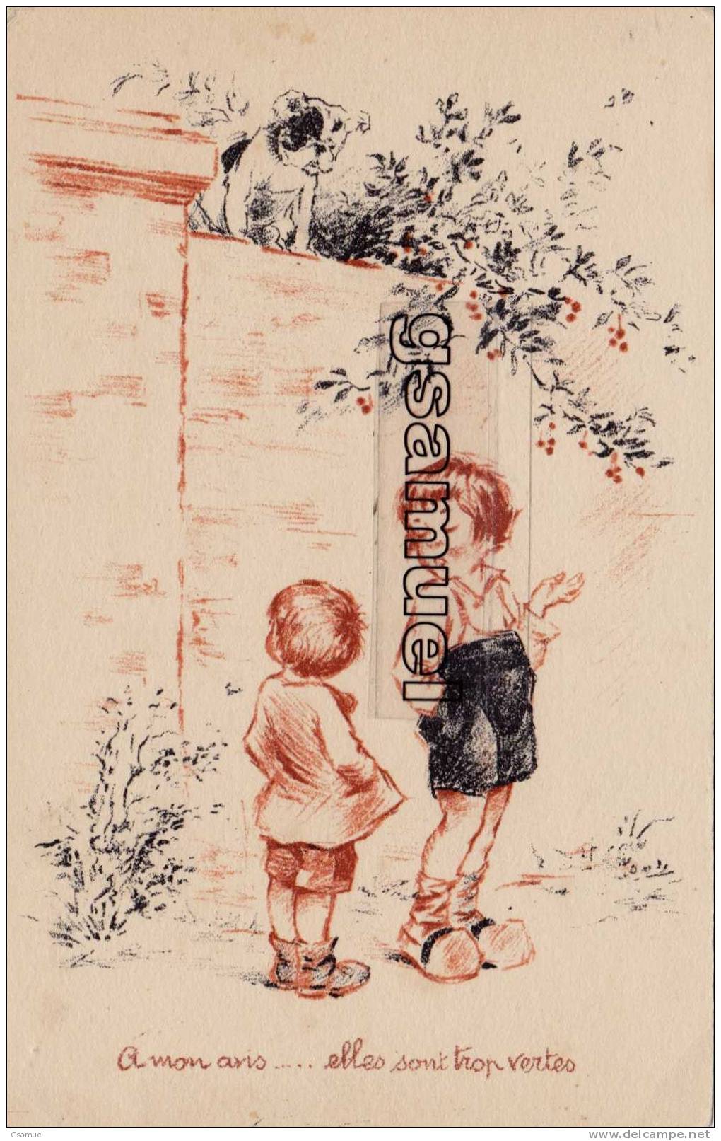 Illustrateur : Style Germaine Bouret. Petits Garçons. - A Mon Avis...elles Sont Trop Vertes. - (voir Scans Recto- - 1900-1949