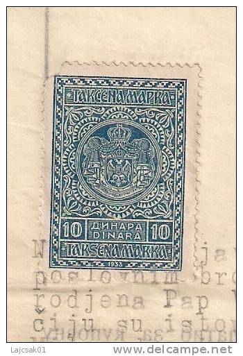 Yugoslavia Revenue Stamp On Paper - Used Stamps