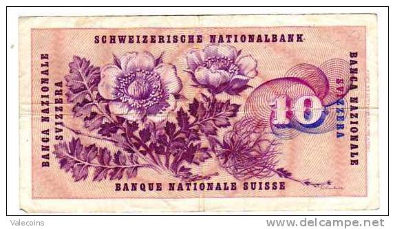 SVIZZERA SUISSE SWITZERLAND - 10 Franchi Francs Franken - 29 November 1956 - P 45 C.37 - F+ - Suiza