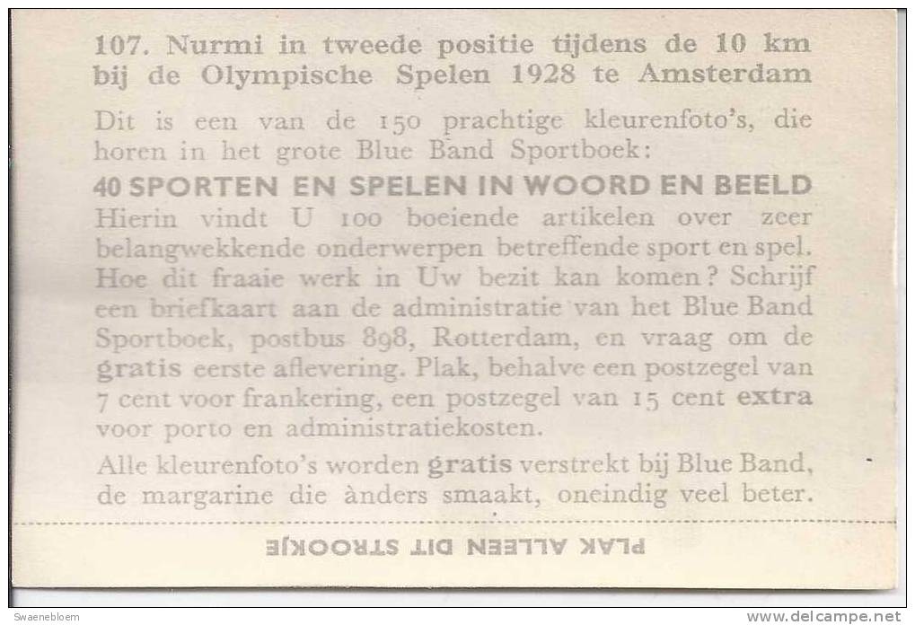 0107. Nurmi In De Tweede Positie Tijdens De 10 Km. Bij De Olympische Spelen 1928 Te Amsterdam. Blue Band Sportboek - Autres & Non Classés